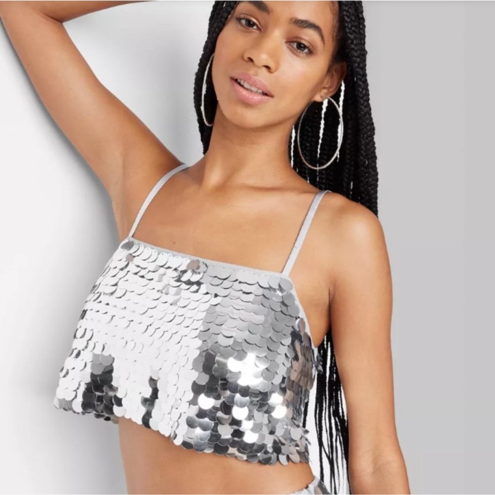NWT Women's Cropped Paillette Tank Top - Wild Fable Size Medium